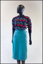vintage 1980s turquoise blue leather pencil skirt alexandra king