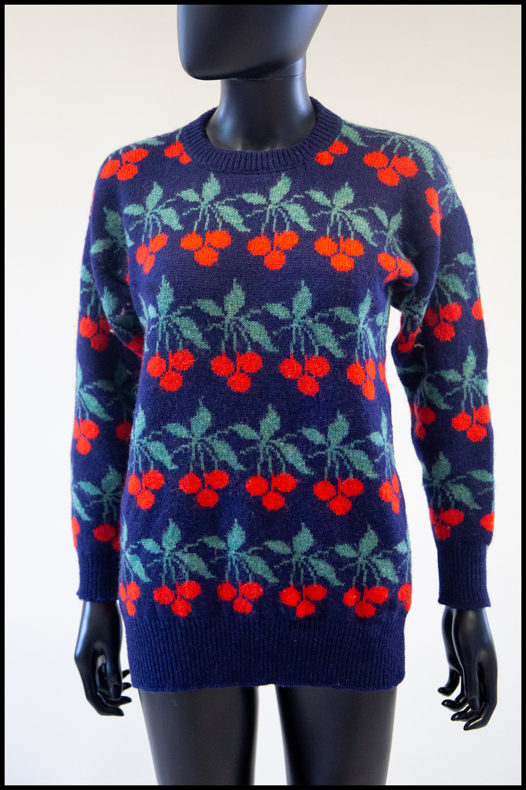 vintage knitwear 1980s wool cherry pattern sweater alexandra king 