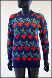 vintage knitwear 1980s wool cherry pattern sweater alexandra king 