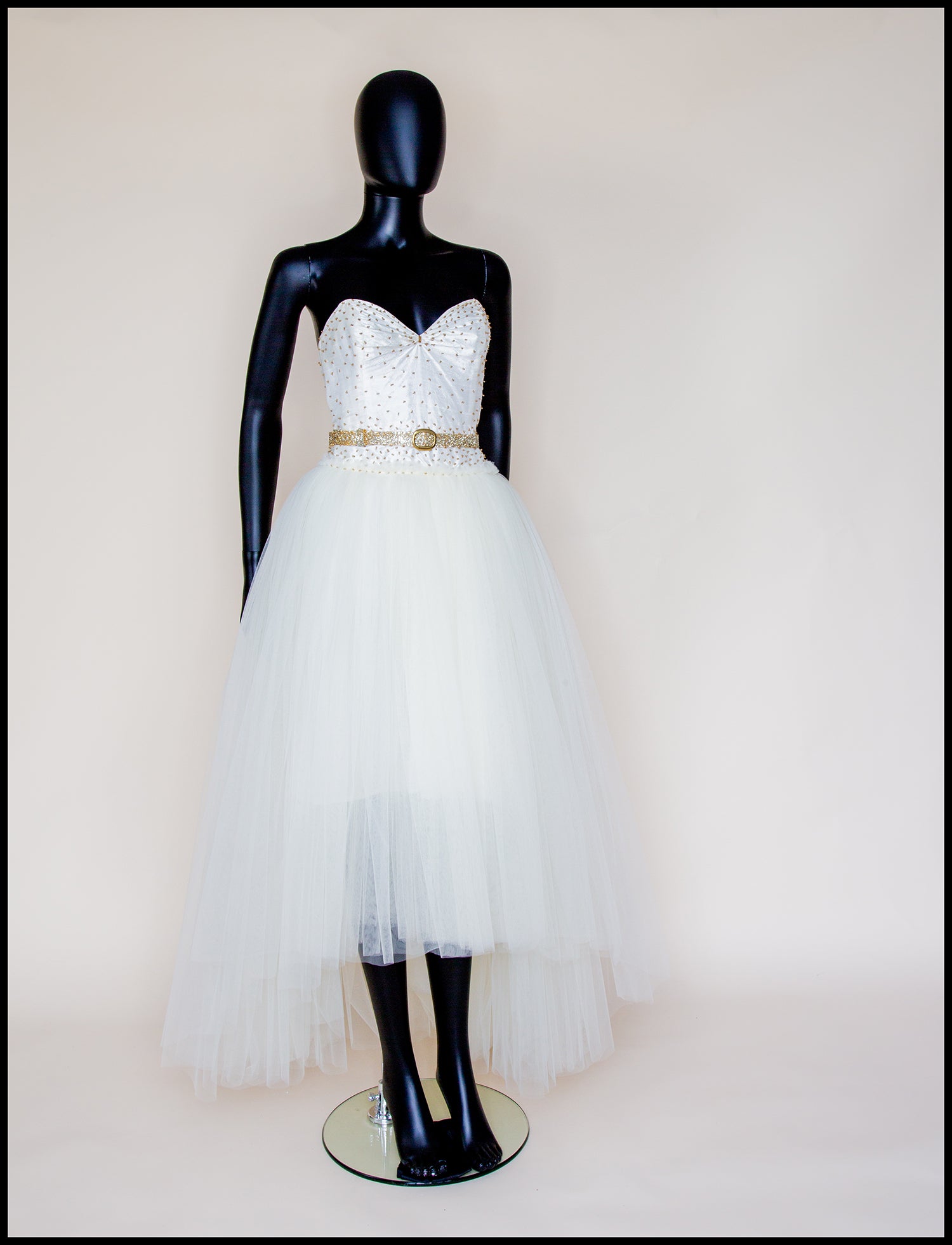 Julia - Ivory Gold Tulle Beaded Gown - S  (sample)