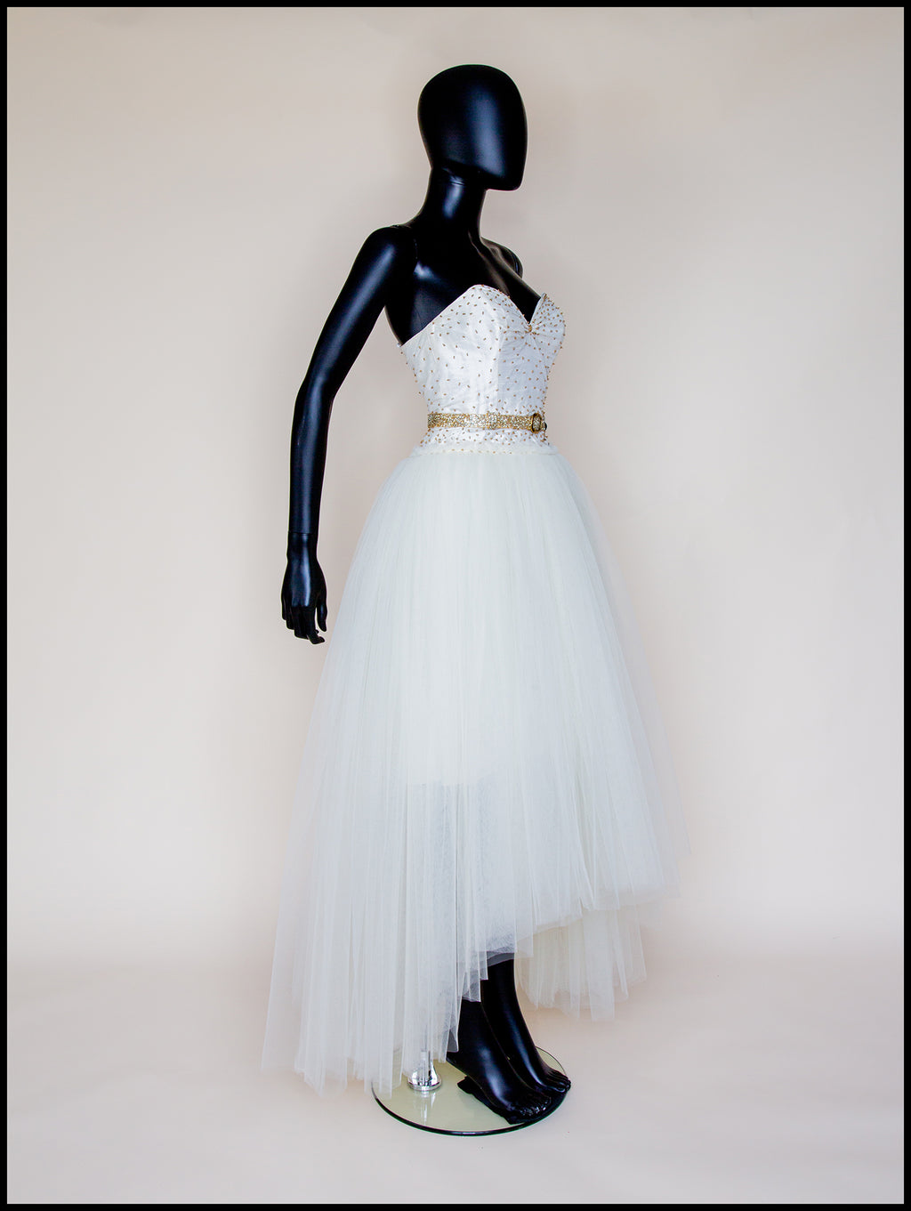 Julia - Ivory Gold Tulle Beaded Gown - S  (sample)