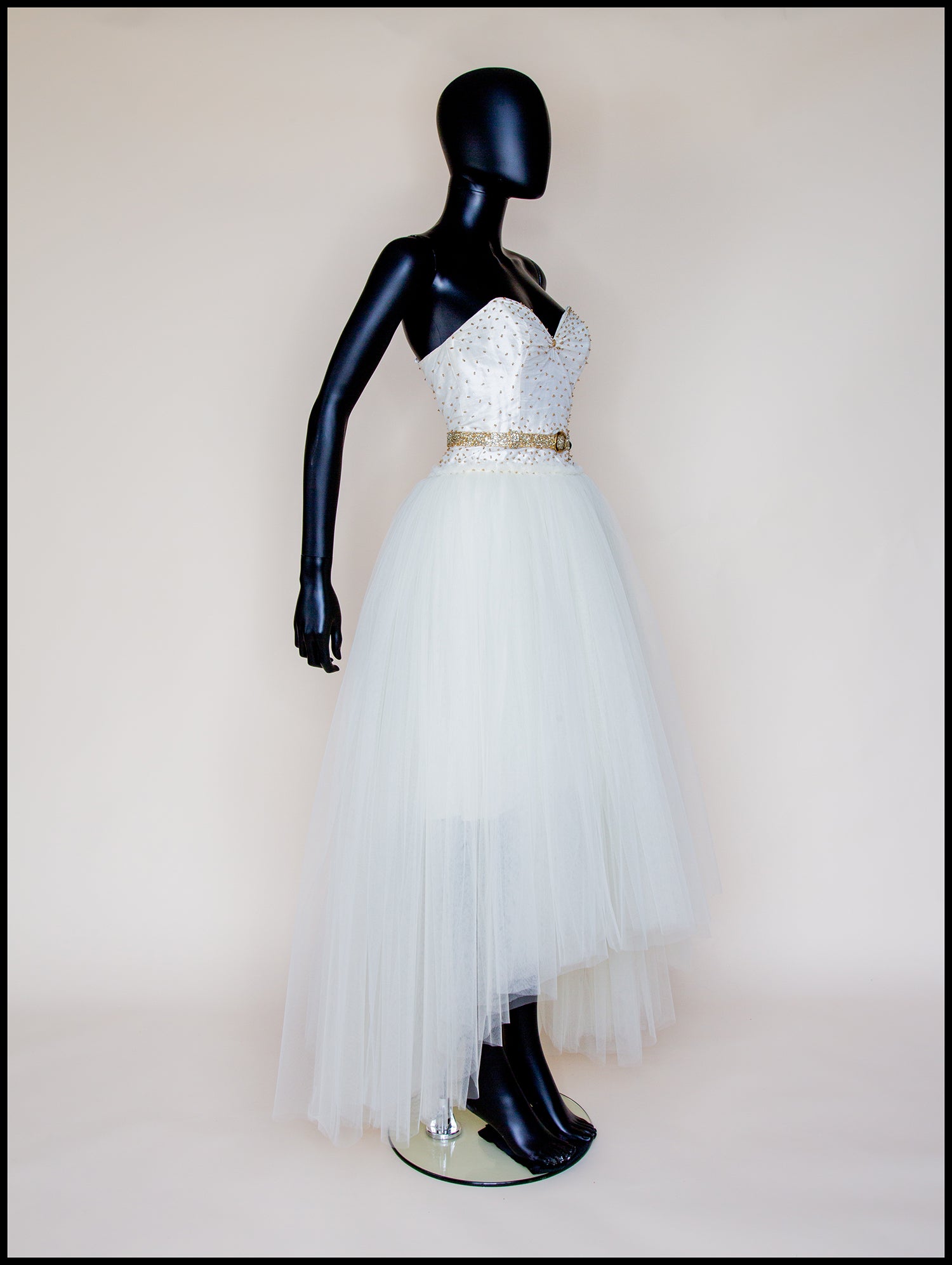 Julia - Ivory Gold Tulle Beaded Gown - S  (sample)