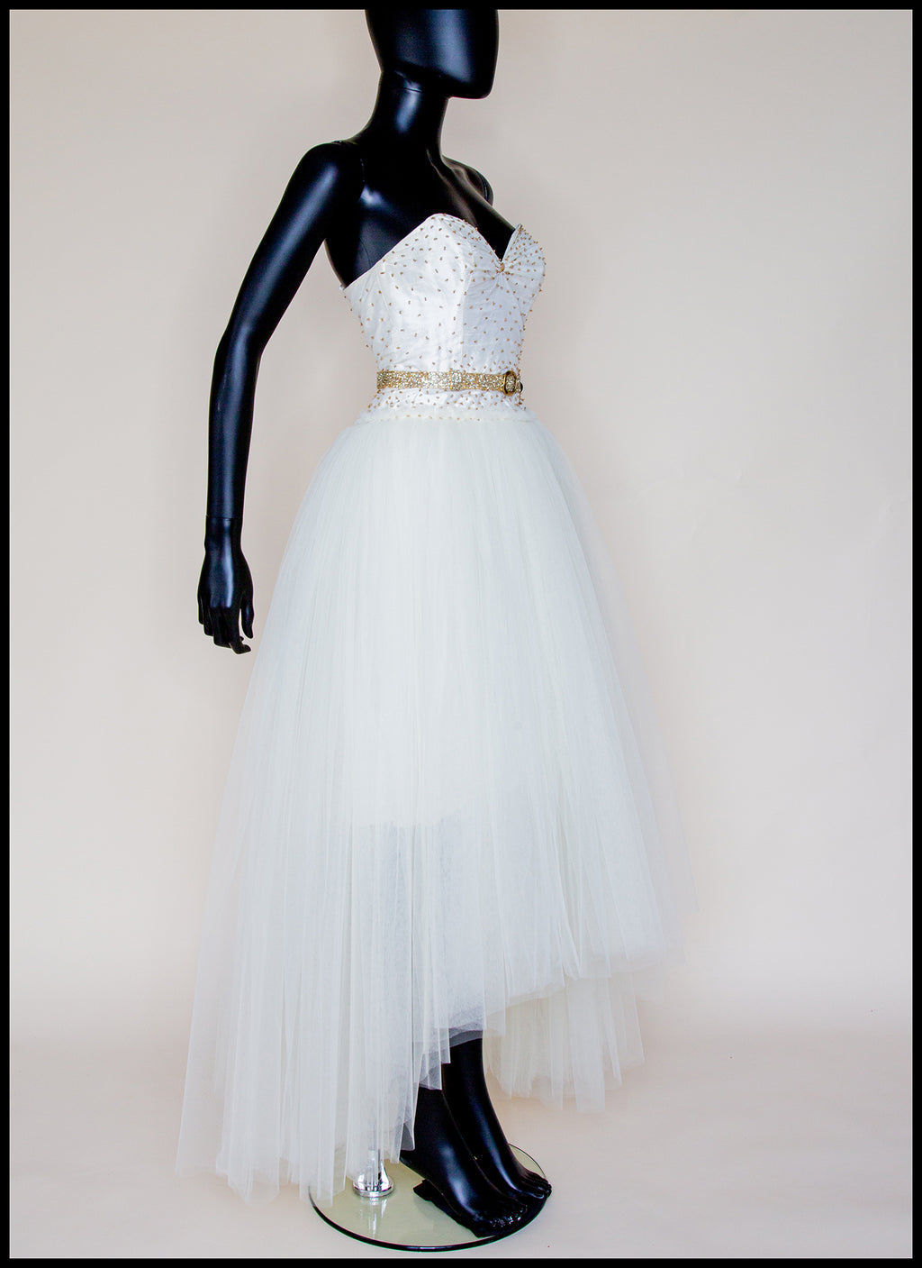 Julia - Ivory Gold Tulle Beaded Gown - S  (sample)