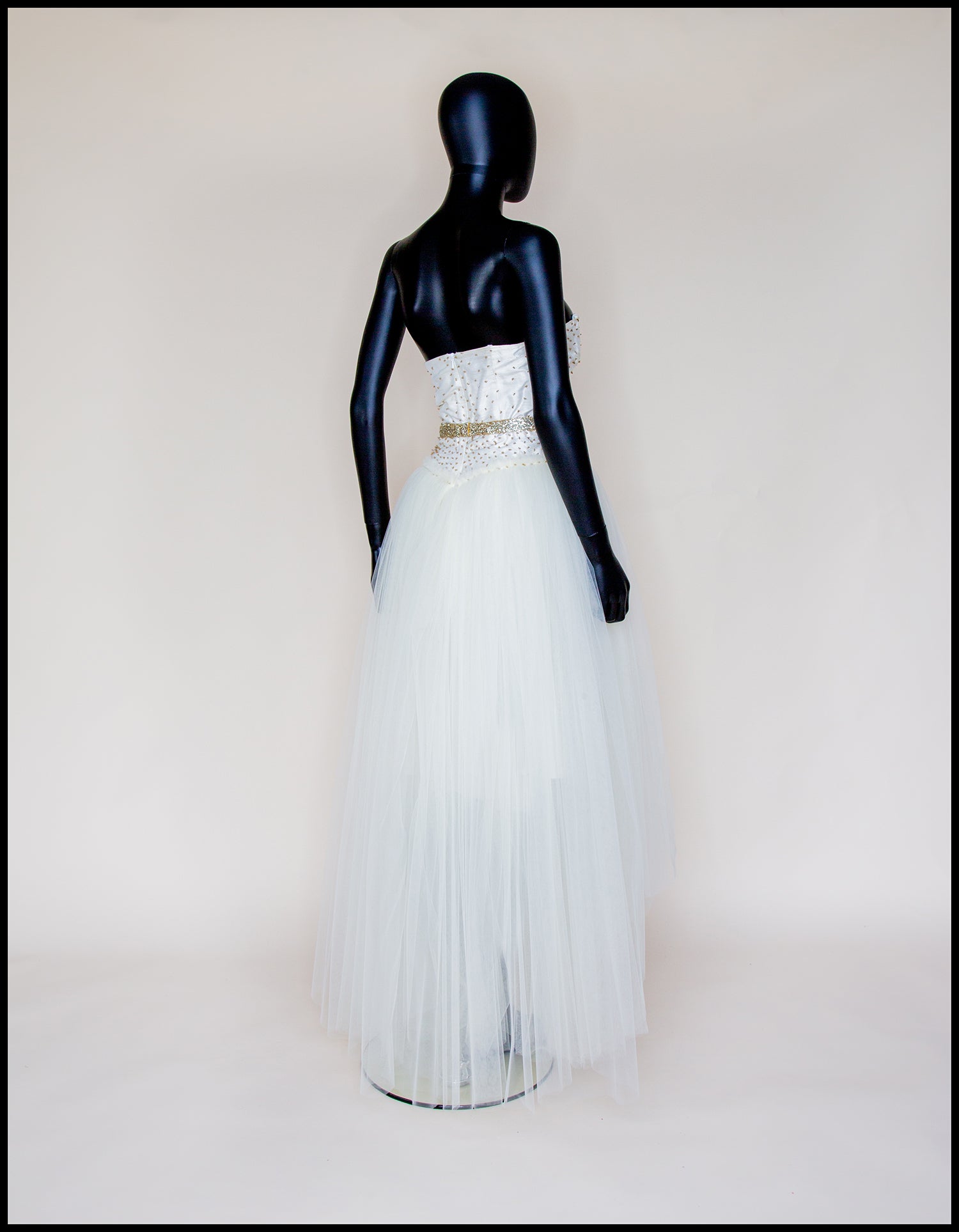 Julia - Ivory Gold Tulle Beaded Gown - S  (sample)