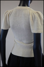 Vintage 1970s Ivory Rayon Knit Bow Cardigan