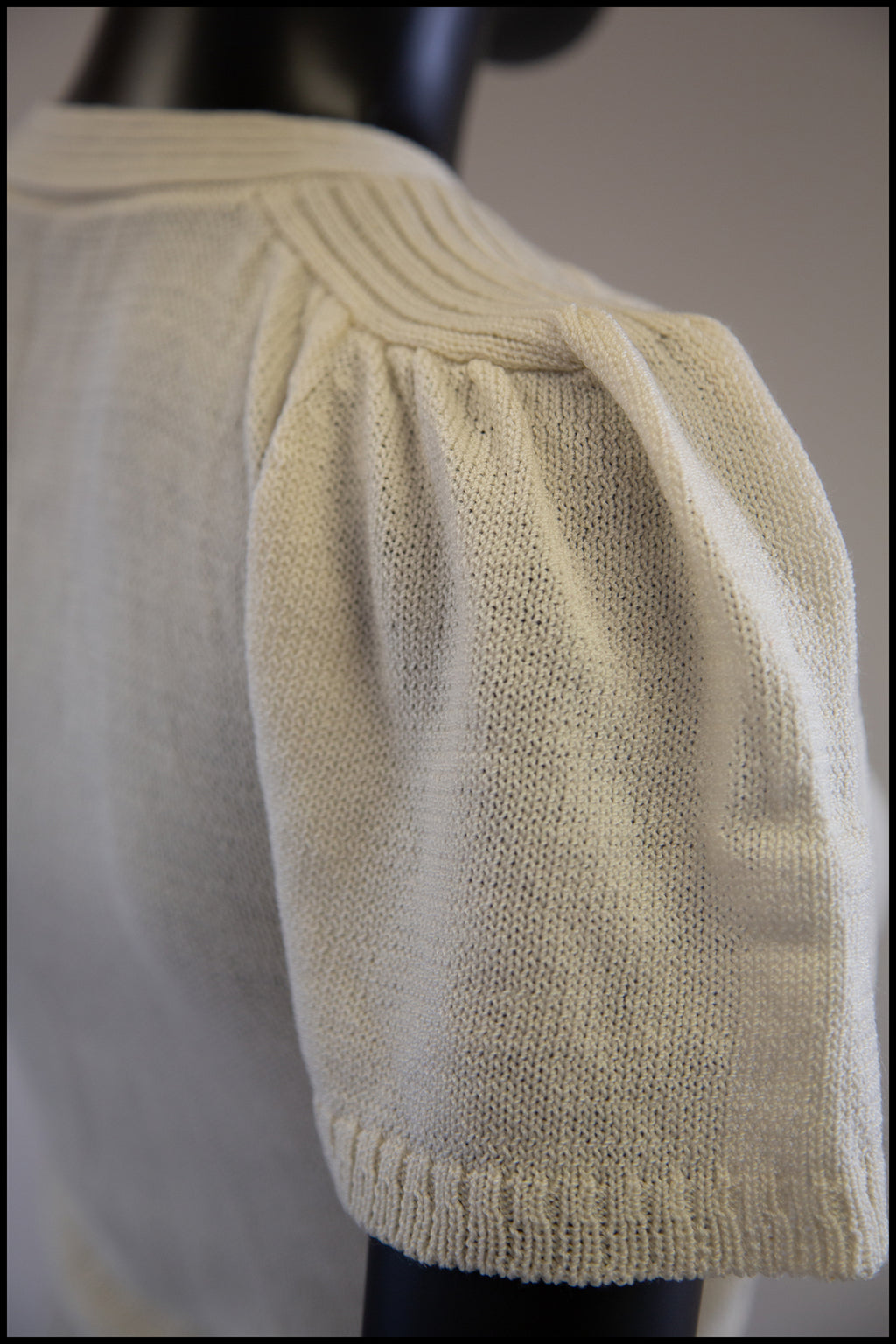 Vintage 1970s Ivory Rayon Knit Bow Cardigan