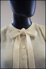 Vintage 1970s Ivory Rayon Knit Bow Cardigan