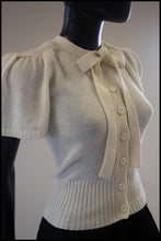 Vintage 1970s Ivory Rayon Knit Bow Cardigan