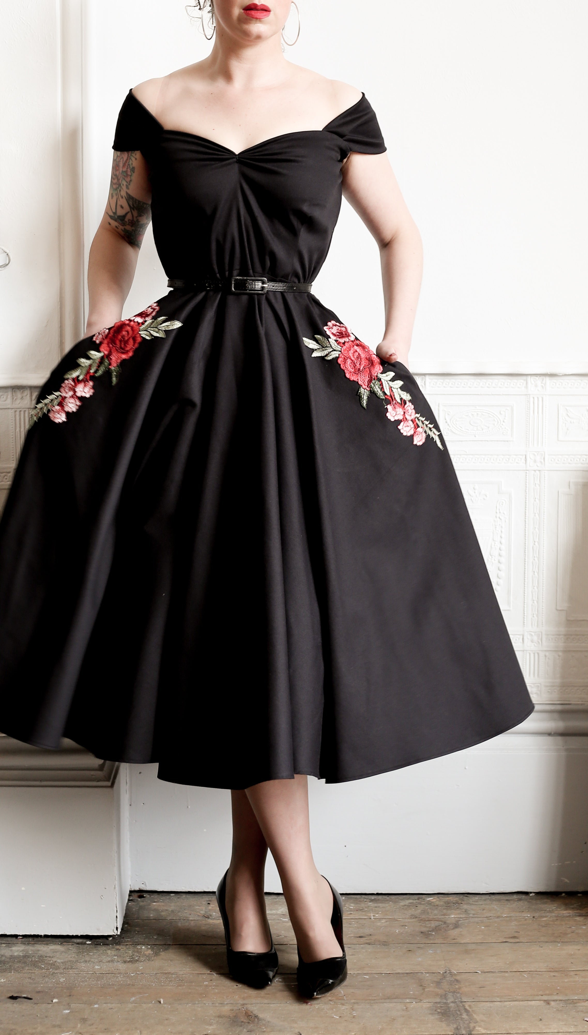 Rosa - Organic Black Cotton Midi Dress