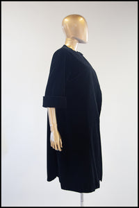 Vintage 1960s Black Velvet Duster Coat
