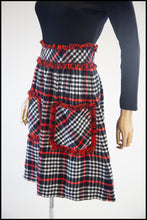 Vintage 1970s Black Wool Plaid Midi Dress