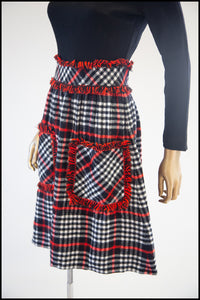 Vintage 1970s Black Wool Plaid Midi Dress