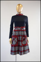 Vintage 1970s Black Wool Plaid Midi Dress