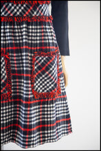 Vintage 1970s Black Wool Plaid Midi Dress