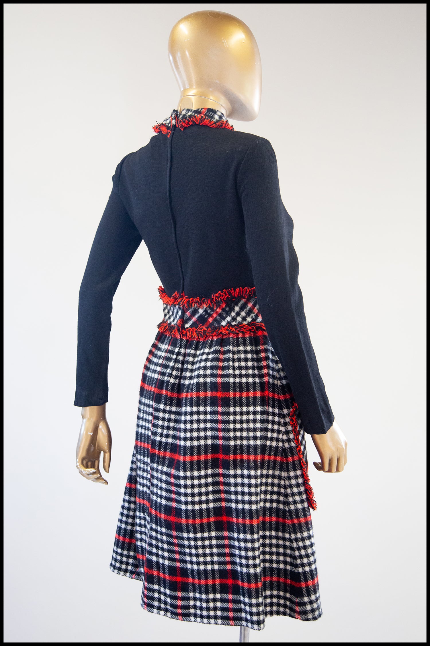 Vintage 1970s Black Wool Plaid Midi Dress