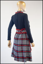 Vintage 1970s Black Wool Plaid Midi Dress