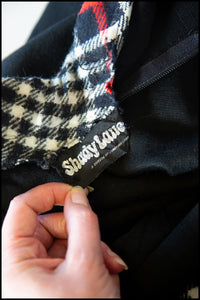 Vintage 1970s Black Wool Plaid Midi Dress