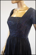 Vintage 1950s Black Metallic Silk Organza Midi Dress