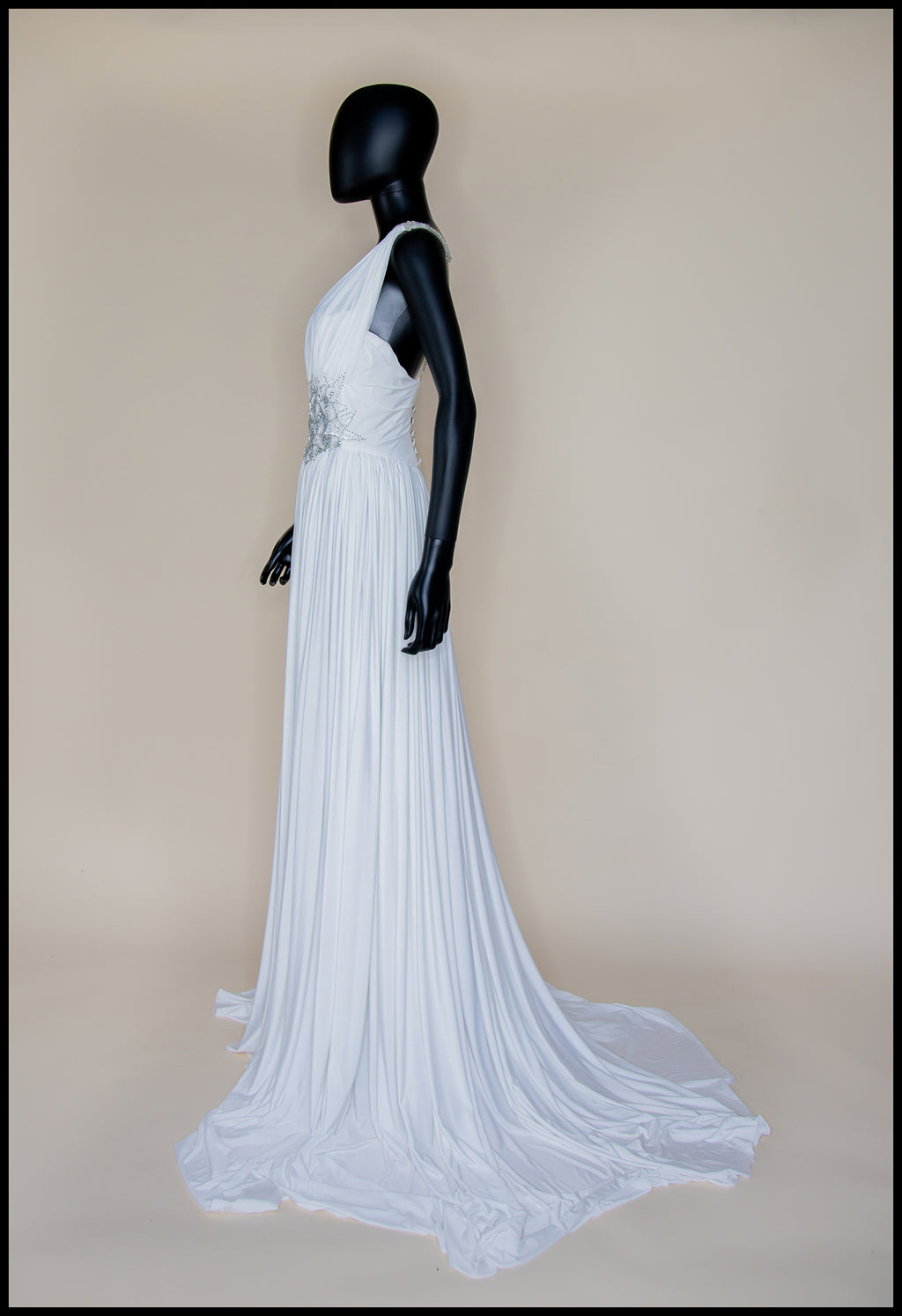 Venus - Draped Jersey Hand Beaded Star Gown - S