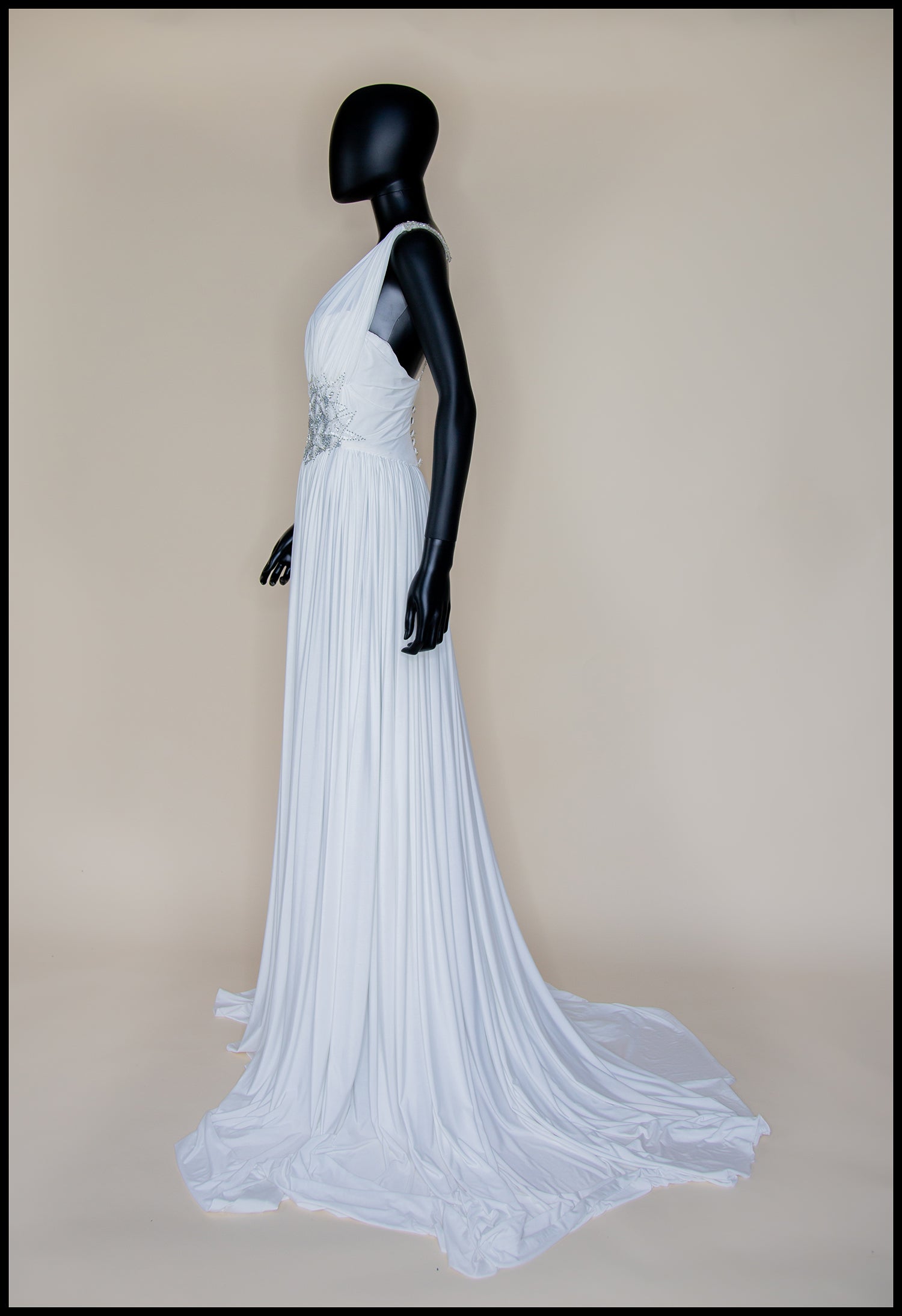 Venus - Draped Jersey Hand Beaded Star Gown - S