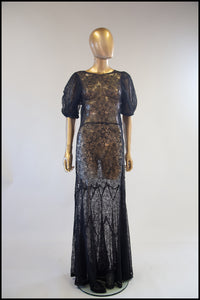 vintage 1930s black lace bias cut dress gown alexandra king