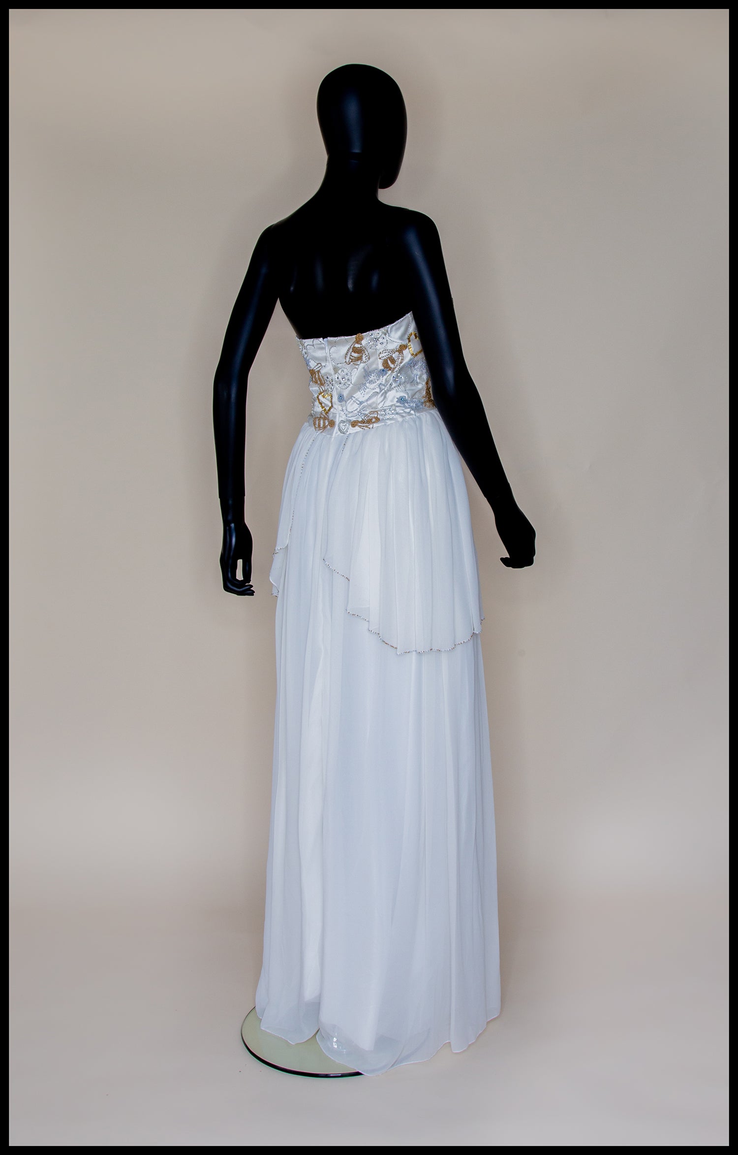 Hera - Gold Beaded Birds and Bees Silk Georgette Gown - S