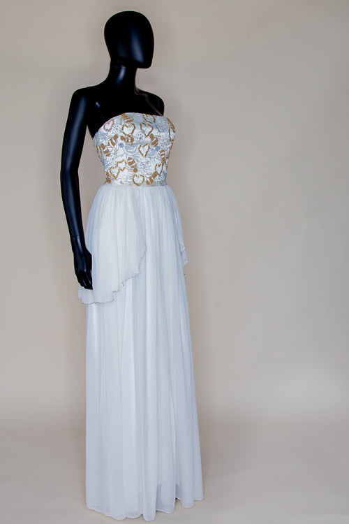 ivory and gold beaded silk wedding dress one of a kind by designer alexandra king