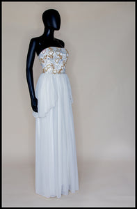 Hera - Gold Beaded Birds and Bees Silk Georgette Gown - S
