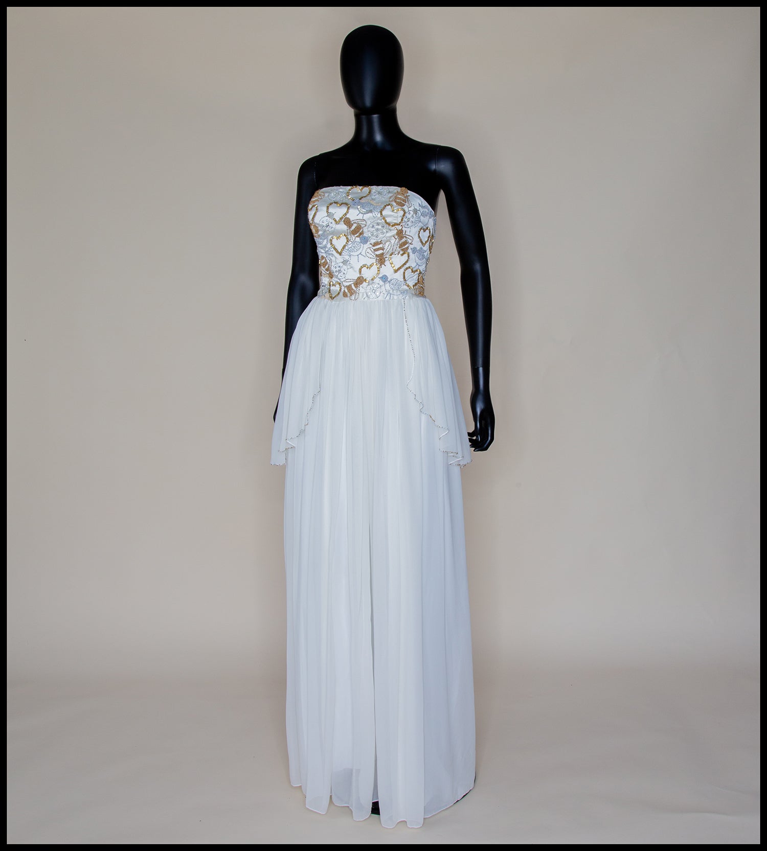 Hera - Gold Beaded Birds and Bees Silk Georgette Gown - S