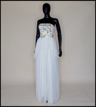 Hera - Gold Beaded Birds and Bees Silk Georgette Gown - S