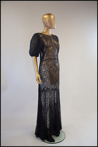 vintage 1930s black lace bias cut dress gown alexandra king