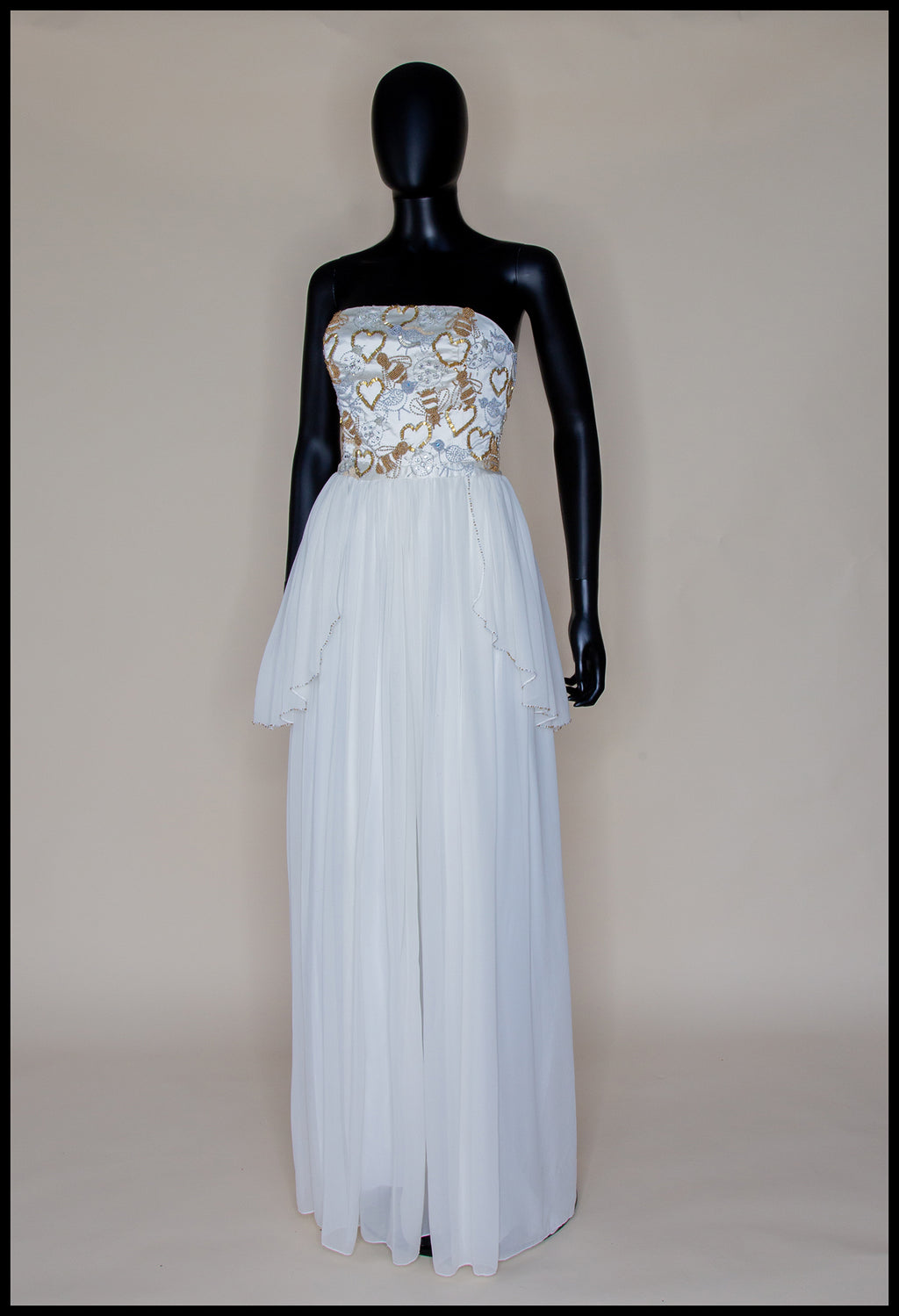 Hera - Gold Beaded Birds and Bees Silk Georgette Gown - S
