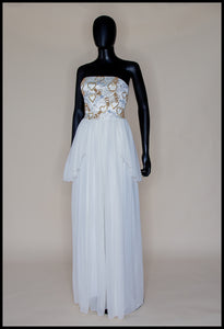 Hera - Gold Beaded Birds and Bees Silk Georgette Gown - S