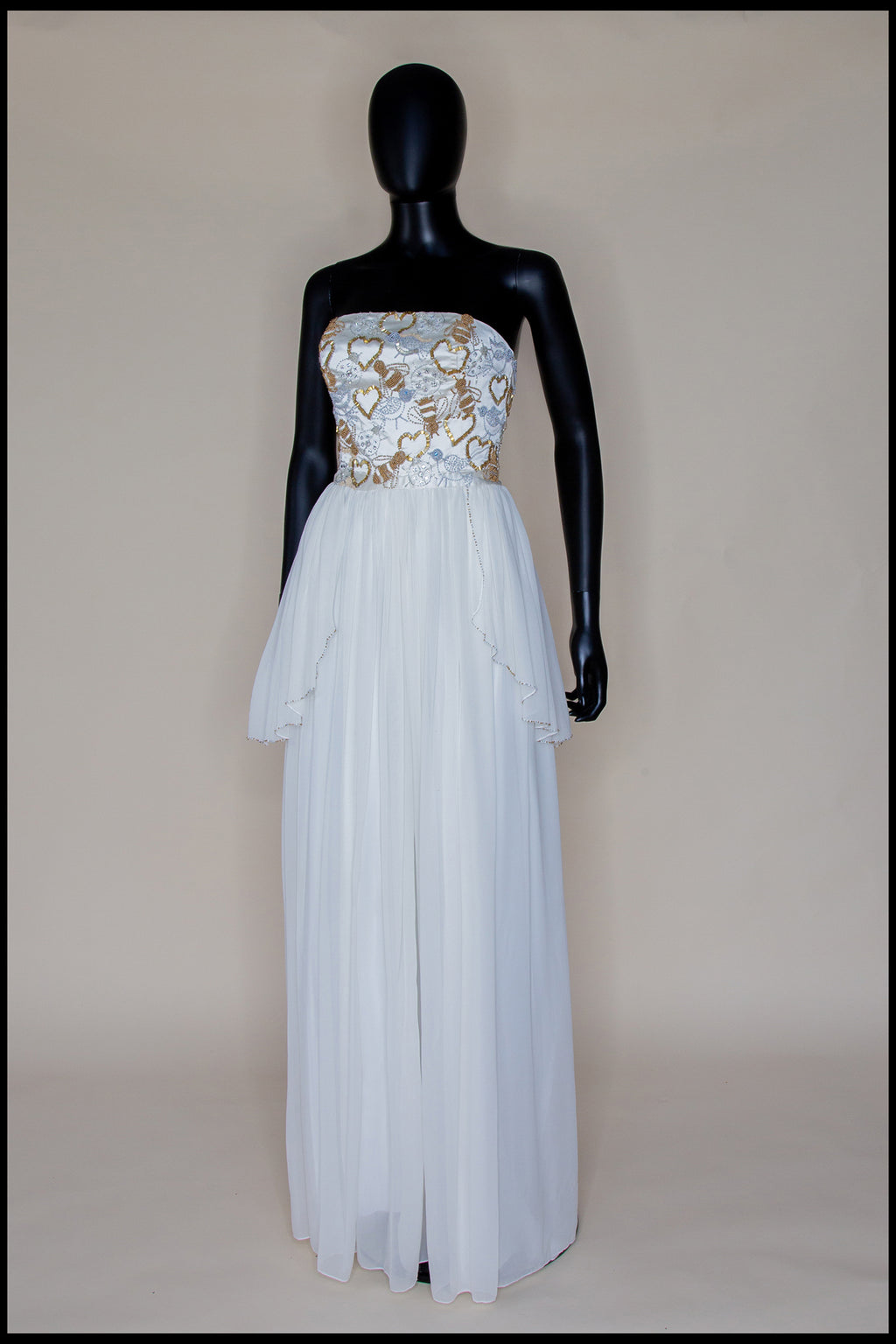 Hera - Gold Beaded Birds and Bees Silk Georgette Gown - S