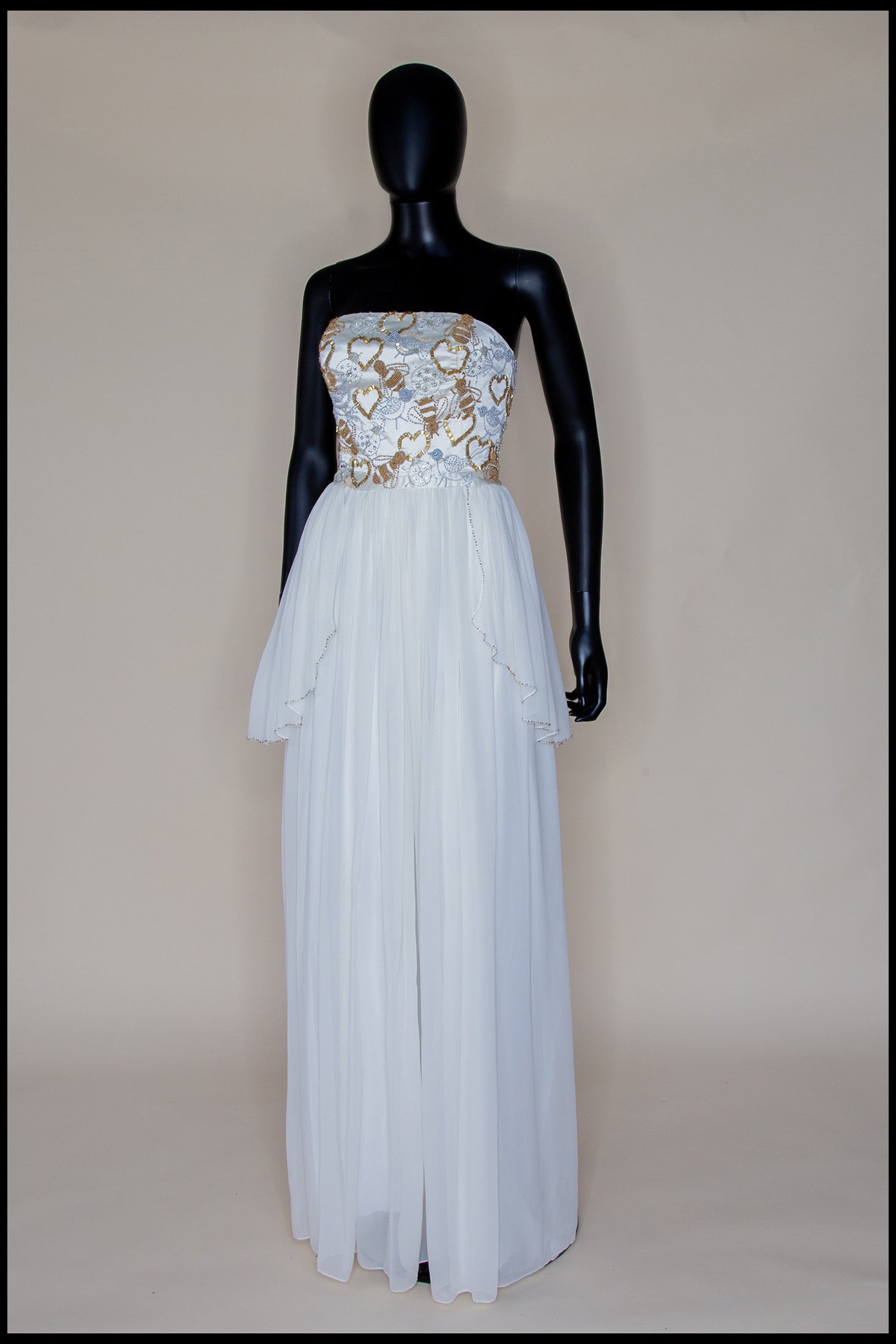 Hera - Gold Beaded Birds and Bees Silk Georgette Gown - S