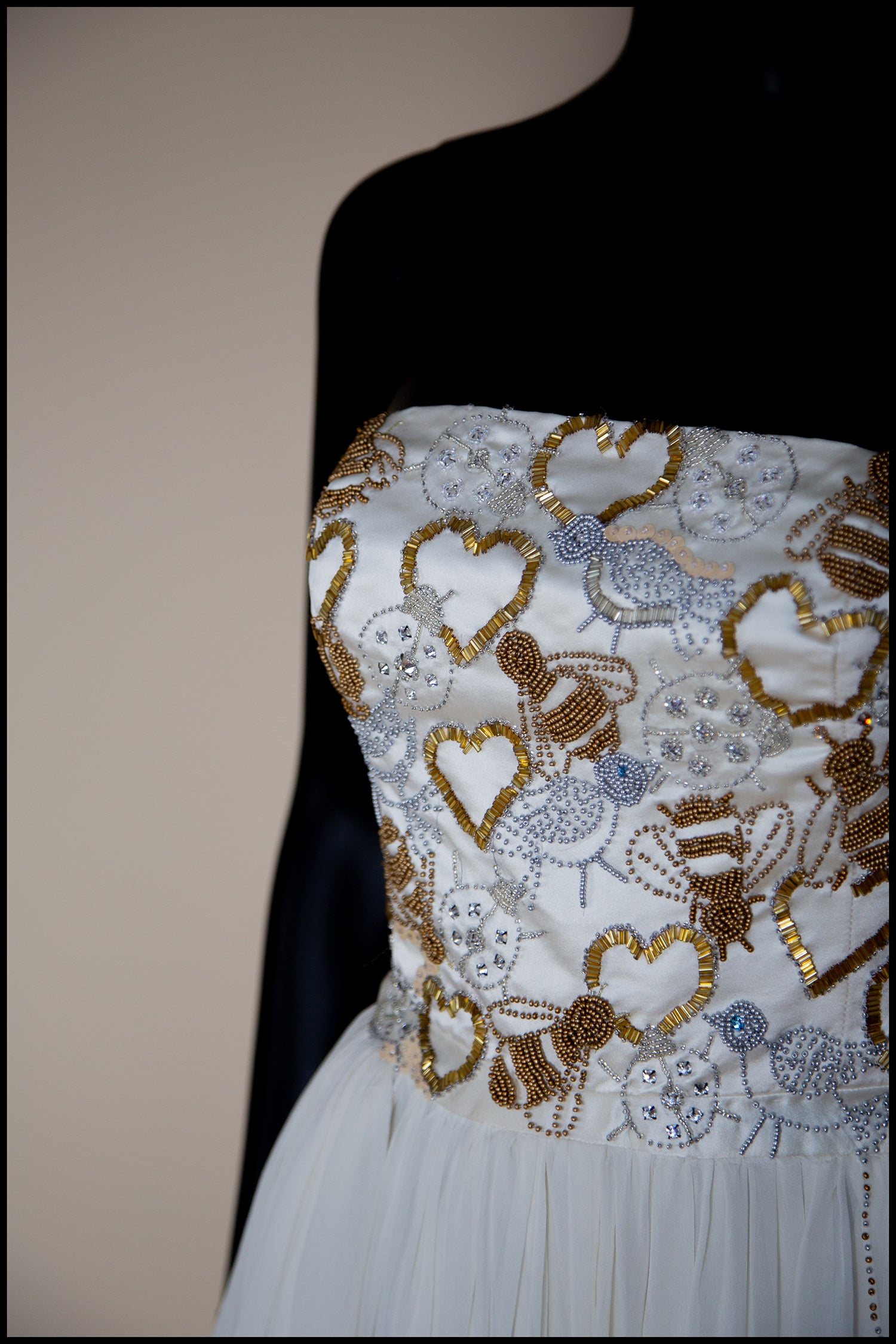 Hera - Gold Beaded Birds and Bees Silk Georgette Gown - S