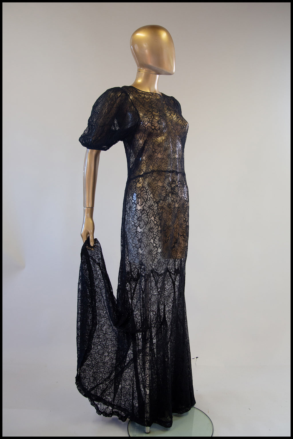vintage 1930s black lace bias cut dress gown alexandra king