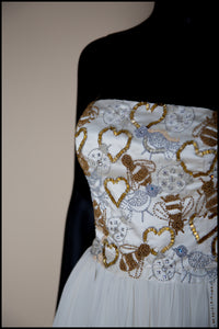 Hera - Gold Beaded Birds and Bees Silk Georgette Gown - S