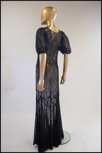 Vintage 1930s Black Lace Gown