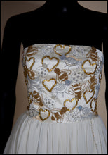 Hera - Gold Beaded Birds and Bees Silk Georgette Gown - S