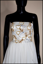 Hera - Gold Beaded Birds and Bees Silk Georgette Gown - S