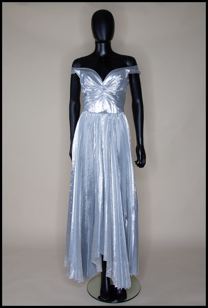 Fitz - Metallic Silver Lamé Pleated Dress