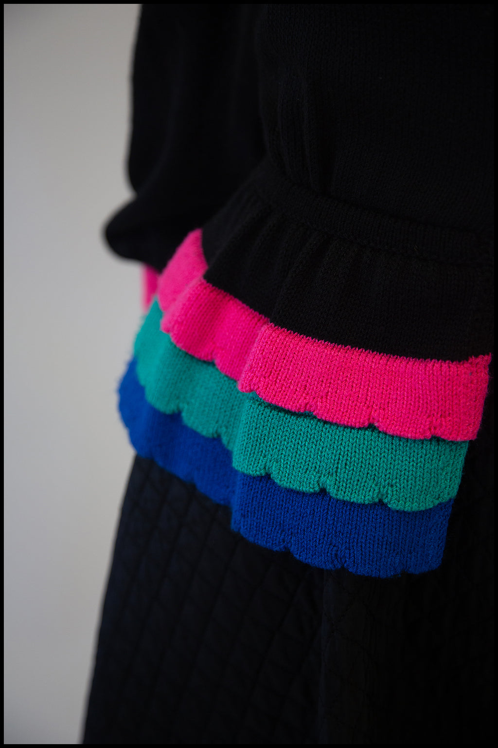 Vintage 1980s Black Peplum Hand Knit Cardigan