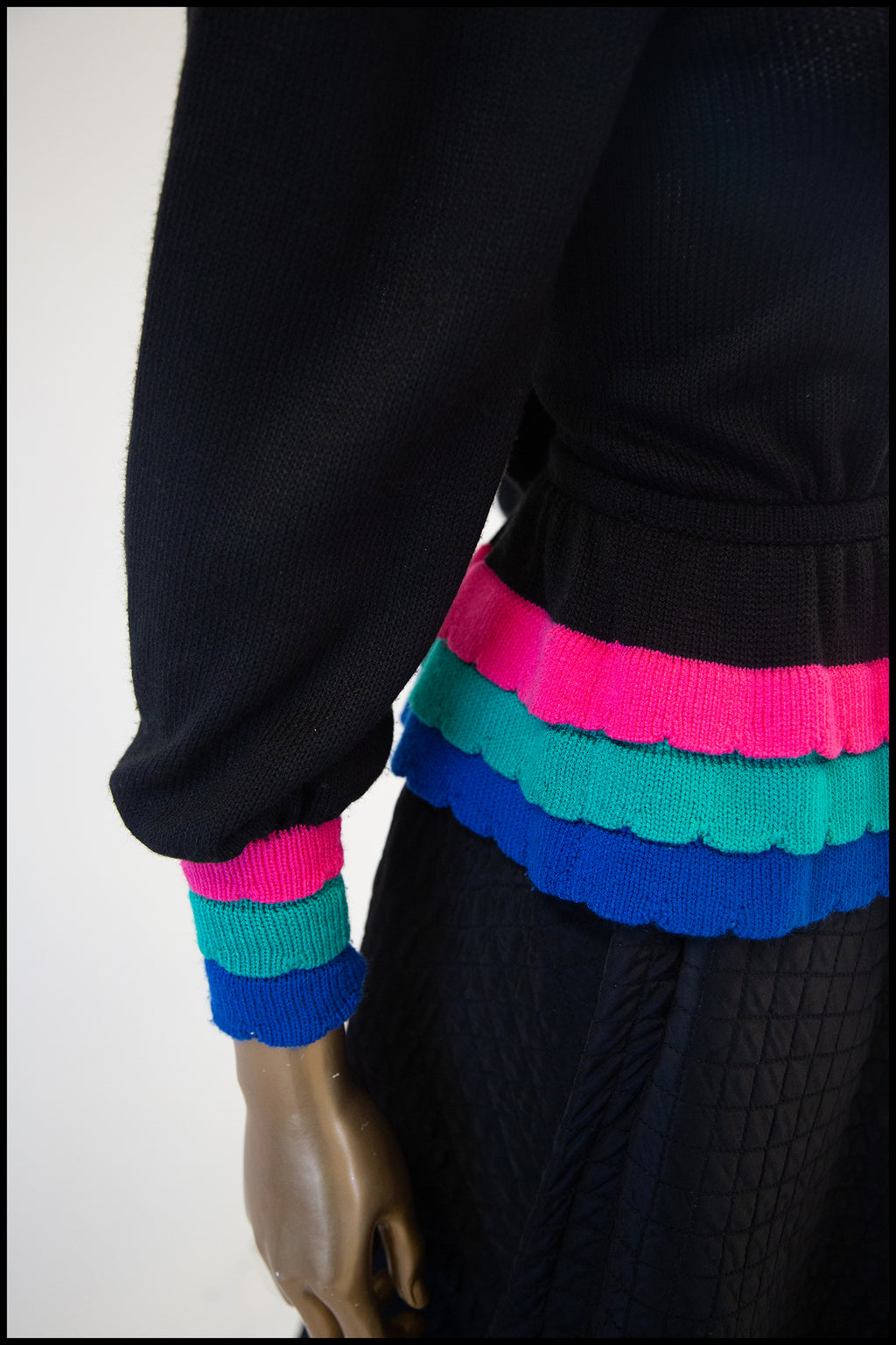 Vintage 1980s Black Peplum Hand Knit Cardigan