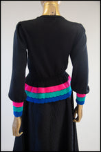 Vintage 1980s Black Peplum Hand Knit Cardigan
