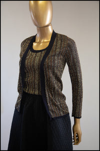 Vintage 1970s Gold Metallic Vest and Cardigan Set