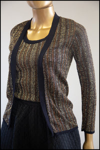 Vintage 1970s Gold Metallic Vest and Cardigan Set