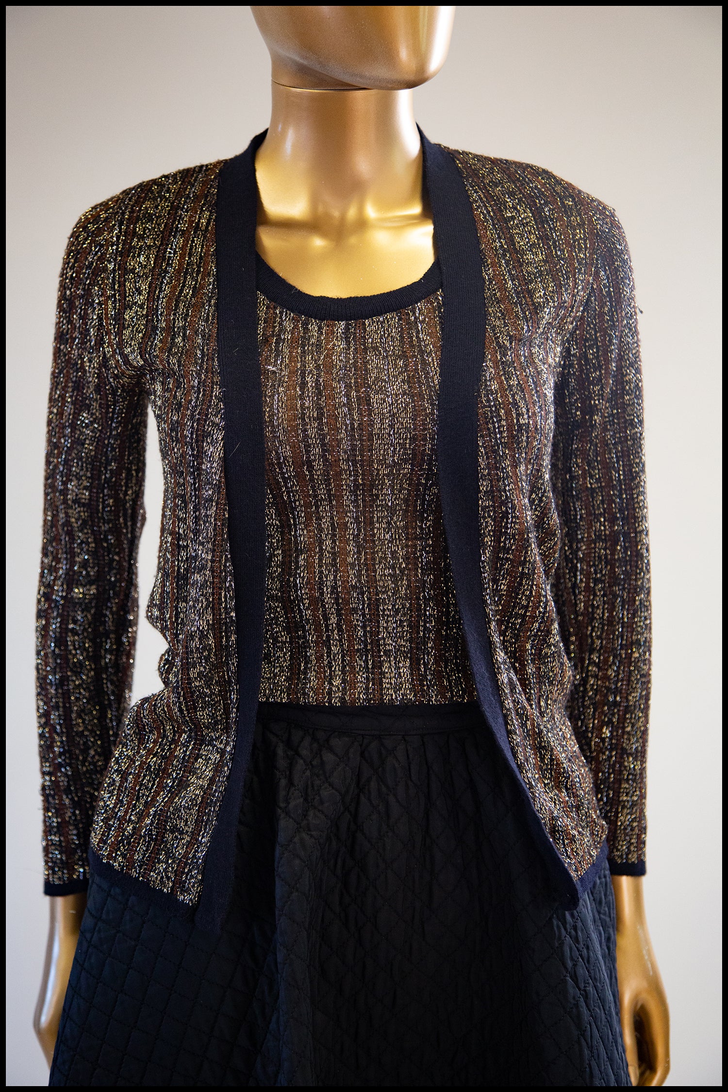 Vintage 1970s Gold Metallic Vest and Cardigan Set