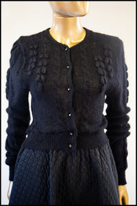 Vintage 1980s Black Mohair Hand Knit Cardigan