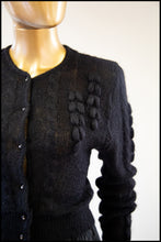 Vintage 1980s Black Mohair Hand Knit Cardigan